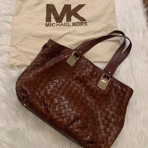 MICHAEL KORS Brown, WOVEN NEWBURY LEATHER LARGE TO